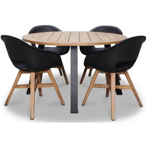 BUITEN living Cork/Karlstad zwart dining tuinset 5-delig | hardhout  staal | 135cm rond