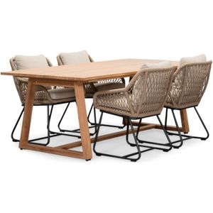 BUITEN living Gotenburg/Portofino Sahara Dust dining tuinset | 4 personen | teakhout + touw | 200cm