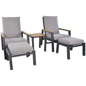 LUX outdoor living Coda charcoal (donkergrijs/antractiet) lounge balkonset - verstelbaar 2 personen | aluminium + polywood | grijs | 5-delig
