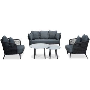LUX outdoor living Palermo stoel-bank loungeset 5-delig | aluminium  touw | zwart | betonlook tafels