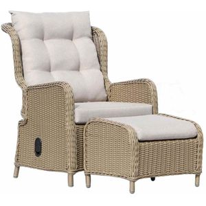Denza Furniture Glasgow loungestoel tuin met voetenbank | wicker + aluminium | Royal Sand