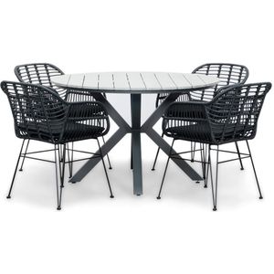 LUX outdoor living Cervo Grey/Napels dining tuinset 5-delig | polywood  wicker | 120cm rond