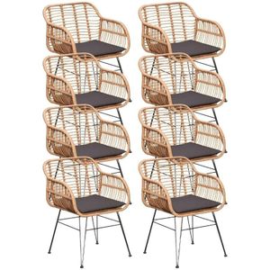 BUITEN living Lola dining tuinstoel set van 8 | wicker + staal | bamboe antraciet