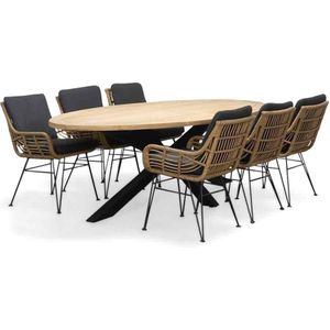 LUX outdoor living Cleve/Carlos antraciet dining tuinset 7-delig | teakhout  wicker | 240cm ovaal