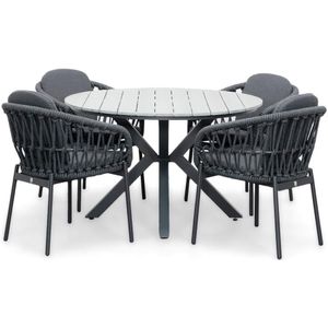 LUX outdoor living Cervo Grey/Bari Dark Grey dining tuinset 5-delig | polywood  touw | 120cm rond