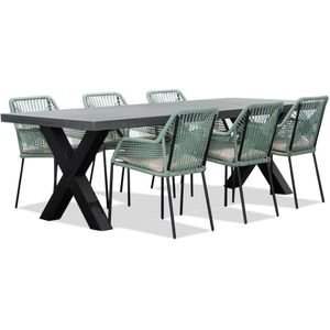 BUITEN living Lyon/Seville mint dining tuinset 7-delig | betonlook | 250cm