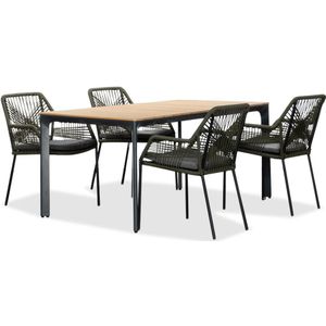 Lesli Living Arezzo/Seville olijfgroen dining tuinset 5-delig | polywood  touw | 160cm