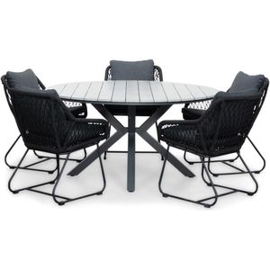 LUX outdoor living Cervo Grey/Portofino zwart dining tuinset 6-delig | polywood  touw | 144cm