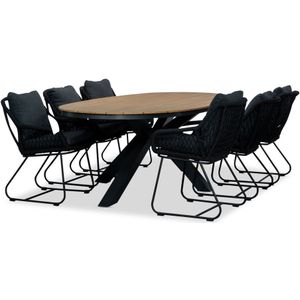 Lesli Living Arezzo/Portofino zwart dining tuinset 7-delig | polywood + touw | 240cm ovaal