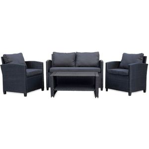 Denza Furniture Stockholm stoel-bank loungeset 4-delig | wicker | zwart