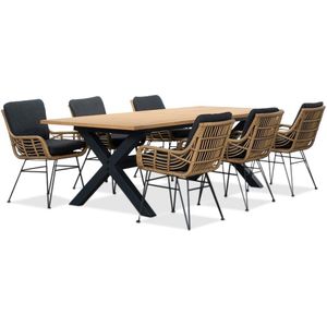 LUX outdoor living Lucan/Carlos antraciet dining tuinset 7-delig | teakhout  wicker | 240cm