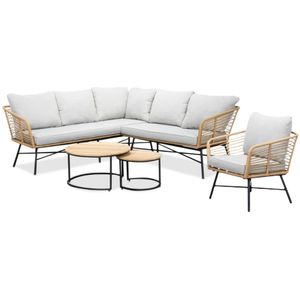 BUITEN living Flow lounge hoekbank tuin incl. stoel 6-delig | wicker  aluminium | 210x210cm | bamboe taupe
