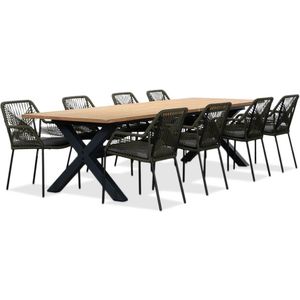 LUX outdoor living Lucan/Seville olijfgroen dining tuinset 9-delig | teakhout  touw | 300cm