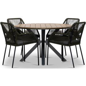 LUX outdoor living Cervo Natural/Seville olijfgroen dining tuinset 5-delig | polywood  touw | 120cm rond