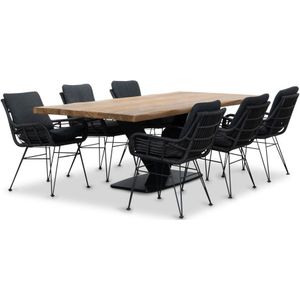 Lesli Living Albero/Carlos charcoal (donkergrijs/antractiet) dining tuinset 7-delig | teakhout  wicker | 240cm