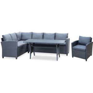 Denza Furniture Stockholm dining loungeset incl. stoel  4-delig | wicker | 245x169cm | zwart
