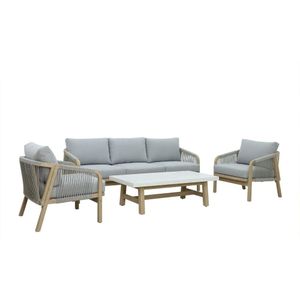 BUITEN living Alora stoel-bank loungeset 4-delig | hardhout  touw | light grey (lichtgrijs)