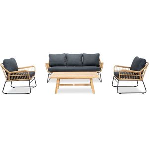 BUITEN living Alvaro stoel-bank loungeset 4-delig | wicker  hardhout | bamboe antraciet