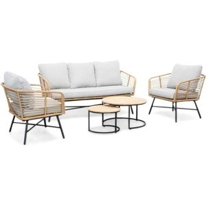 BUITEN living Flow stoel-bank loungeset 5-delig | wicker  aluminium | Natural Teak tafels | bamboe taupe