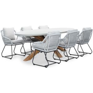 BUITEN living Livorno/Portofino grijs dining tuinset 7-delig | betonlook + touw | 240cm ovaal