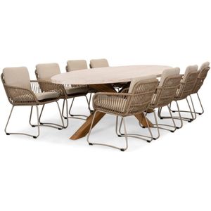 BUITEN living Livorno/Harper Sahara Dust dining tuinset | 8 personen | travertin + touw | 280cm