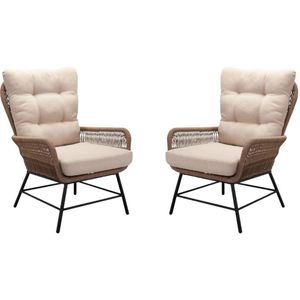 BUITEN living Dex loungestoel tuin set van 2 | touw + aluminium | Sahara Dust
