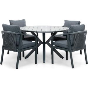 LUX outdoor living Cervo Grey/Calgary antraciet dining tuinset | 4 personen | polywood + touw | 120cm rond