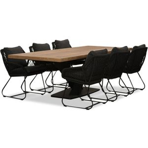 LUX outdoor living Taranto/Portofino zwart dining tuinset | 6 personen | teakhout + touw | 240cm