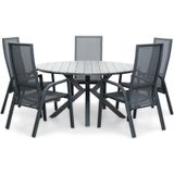 LUX outdoor living Cervo Grey/Mojito Negro dining tuinset 6-delig | polywood  textileen | 144cm rond