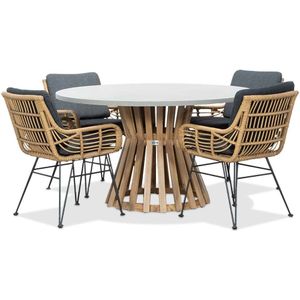 BUITEN living Elzas/Carlos antraciet dining tuinset 5-delig | betonlook  hardhout | 135cm rond