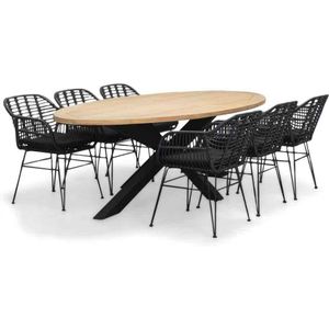 LUX outdoor living Cleve/Napels dining tuinset 7-delig | teakhout + wicker | 240cm ovaal