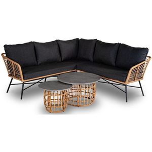 BUITEN living Flow lounge hoekbank tuin 5 personen | wicker + aluminium | bamboe antraciet | 4-delig - 210x210cm