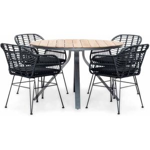 LUX outdoor living Dublin/Napels dining tuinset 5-delig | teakhout  wicker | 120cm rond