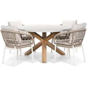 BUITEN living Nancy/Dakota beige/wit dining tuinset 5-delig | betonlook + touw | 135cm rond