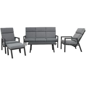 LUX outdoor living Melson stoel-bank loungeset 5-delig | verstelbaar | aluminium | antraciet