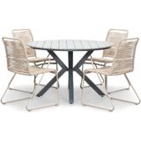 LUX outdoor living Cervo Grey/Gladys zand dining tuinset 5-delig | polywood  touw | 120cm rond
