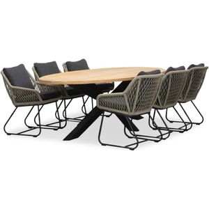LUX outdoor living Cleve/Portofino zand dining tuinset 7-delig | teakhout  touw | 240cm ovaal