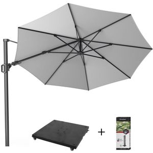 Platinum Challenger T² zweefparasol | Ø350cm rond met parasolvoet 90kg & hoes | light grey (lichtgrijs)