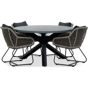 BUITEN living Meran/Portofino zand dining tuinset 5-delig | betonlook  touw | 135cm rond