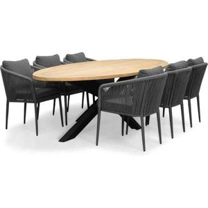 LUX outdoor living Cleve/Orlando antraciet dining tuinset 7-delig | teakhout  touw | 240cm ovaal