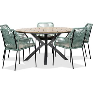 LUX outdoor living Cervo/Seville mint dining tuinset | 5 personen | polywood + touw | 144cm