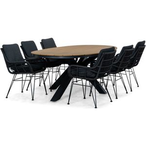 Lesli Living Arezzo/Carlos charcoal (donkergrijs/antractiet) dining tuinset 7-delig | polywood  wicker | 240cm ovaal
