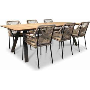 LUX outdoor living Nevada/Seville zand dining tuinset 7-delig | teakhout  touw | 238cm