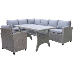 Denza Furniture Stockholm dining loungeset met stoel 7 personen | wicker | grijs | 4-delig - 245x169cm