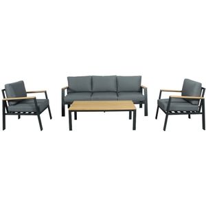 LUX outdoor living Sydney stoel-bank loungeset 4 personen | aluminium + eucalyptus | antraciet | 3-delig