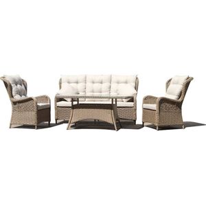 Denza Furniture Glasgow stoel-bank loungeset 4-delig | wicker  aluminium | zand
