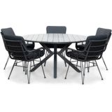 LUX outdoor living Cervo Grey/Carlos charcoal (donkergrijs/antractiet) dining tuinset 6-delig | polywood  wicker | 144cm rond