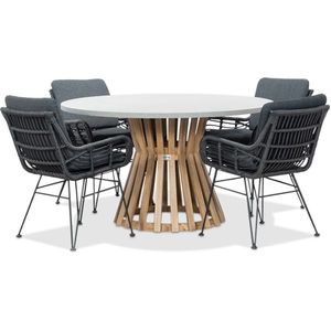 BUITEN living Elzas/Carlos charcoal (donkergrijs/antractiet) dining tuinset 5-delig | betonlook  hardhout | 135cm rond