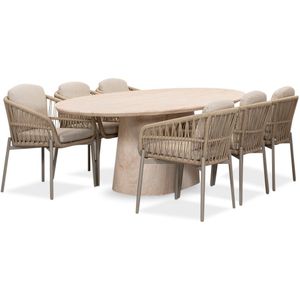 BUITEN living Max/Rico zand dining tuinset 7-delig | travertin + aluminium | 240cm ovaal