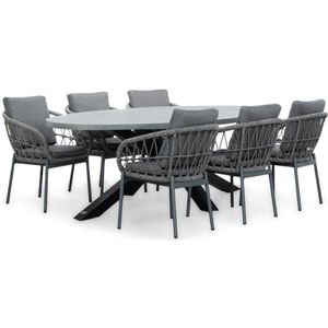 BUITEN living Stockholm/Dakota grijs dining tuinset 7-delig | betonlook  touw | 240cm ovaal